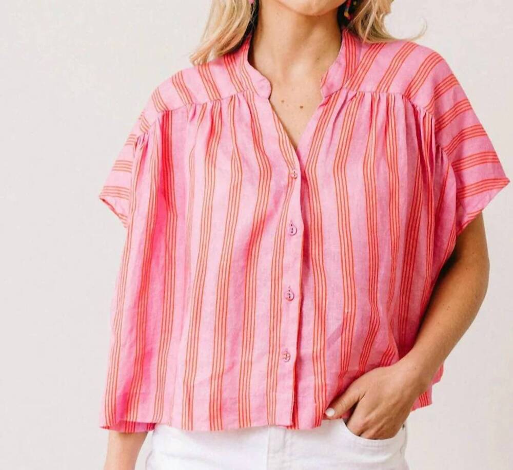 NEW SUNSHINE TIENDA orchid pinstripe savannah top in pink